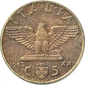 Vittorio Emanuele III di Savoia 1936 1943 Re e Imperatore Regno d'Italia 5 centesimi