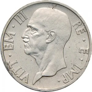 Vittorio Emanuele III di Savoia 1936 1943 Re e Imperatore Regno d'Italia 5 lire 1936 Anno XIV 1941 Anno XX Italia feconda 23 mm 4,726 5,025 g Ag dritto