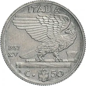 Vittorio Emanuele III di Savoia 1936 1943 Re e Imperatore Regno d'Italia 50 centesimi