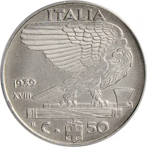 Vittorio Emanuele III di Savoia 1936 1943 Re e Imperatore Regno d'Italia 50 centesimi