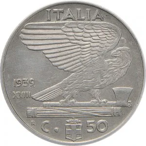 Vittorio Emanuele III di Savoia 1936 1943 Re e Imperatore Regno d'Italia 50 centesimi
