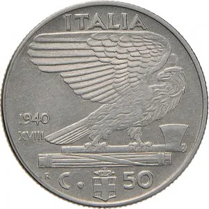 Vittorio Emanuele III di Savoia 1936 1943 Re e Imperatore Regno d'Italia 50 centesimi