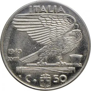 Vittorio Emanuele III di Savoia 1936 1943 Re e Imperatore Regno d'Italia 50 centesimi
