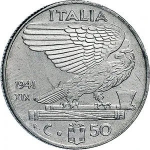Vittorio Emanuele III di Savoia 1936 1943 Re e Imperatore Regno d'Italia 50 centesimi