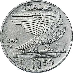 Vittorio Emanuele III di Savoia 1936 1943 Re e Imperatore Regno d'Italia 50 centesimi